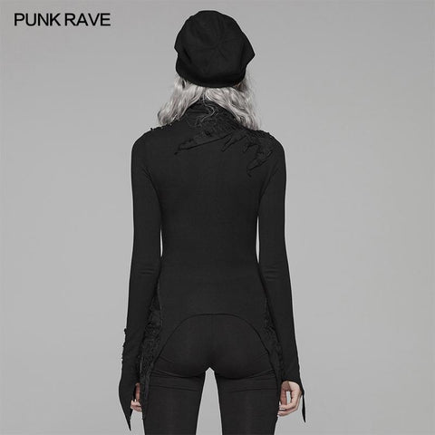 Dark Punk High Collar Langärmliges asymmetrisches Strick-T-Shirt