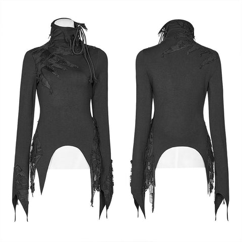 Dark Punk High Collar Langärmliges asymmetrisches Strick-T-Shirt