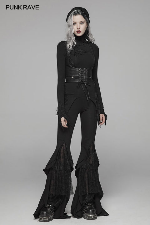 Dark Punk High Collar Langärmliges asymmetrisches Strick-T-Shirt