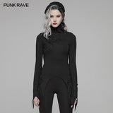 Dark Punk High Collar Langärmliges asymmetrisches Strick-T-Shirt