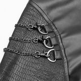 PUNK Damen PU Leder Leggings Crack Velvet Tight Pants mit abnehmbarer Metallkette