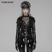 Punk V-Ausschnitt Abnehmen Brian PU Shirt für Frauen
