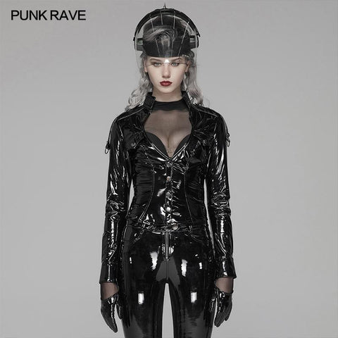 Punk V-Ausschnitt Abnehmen Brian PU Shirt für Frauen