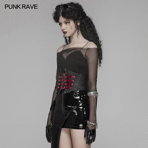 PUNK Damen PU Leder Korsett Mit Metall Einstellschnalle