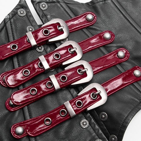 PUNK Damen PU Leder Korsett Mit Metall Einstellschnalle