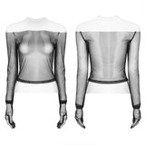 PUNK Off The Shoulder Elastisches transparentes Mesh-Langarm-T-Shirt für Frauen