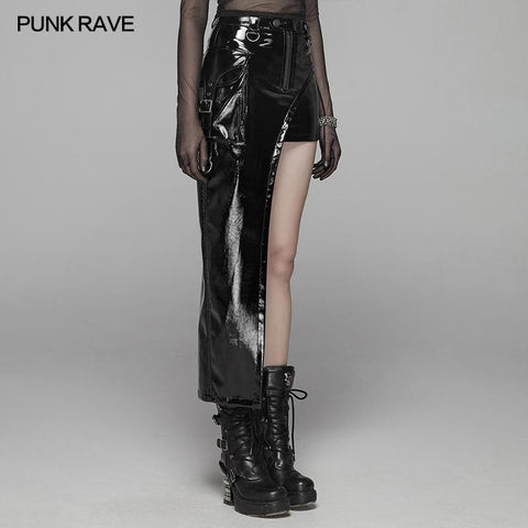 Punk Frauen Bright PU Asymmetrischer Rock