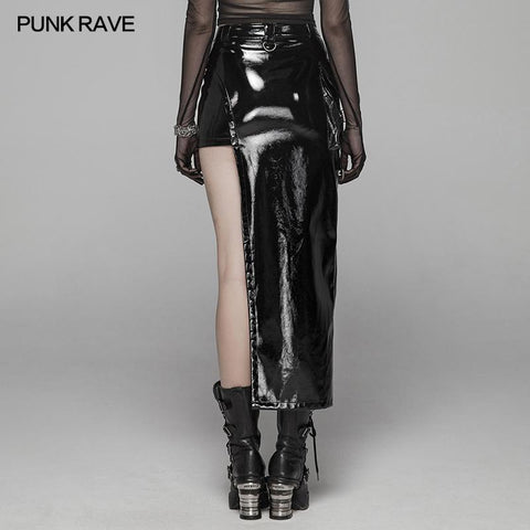 Punk Frauen Bright PU Asymmetrischer Rock