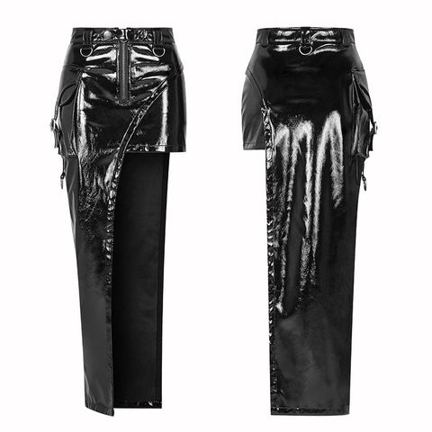 Punk Frauen Bright PU Asymmetrischer Rock