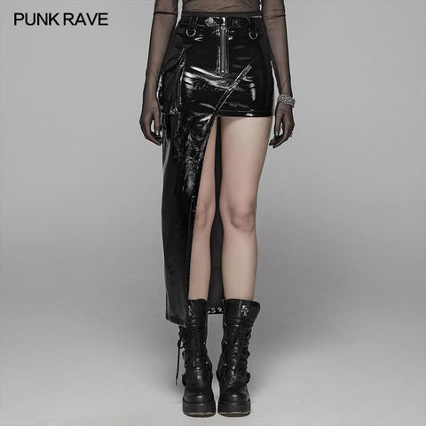 Punk Frauen Bright PU Asymmetrischer Rock