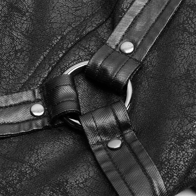 Dunkler Punk-Schlitz-langer Mantel mit Doppelkopf-Reißverschluss aus Metall