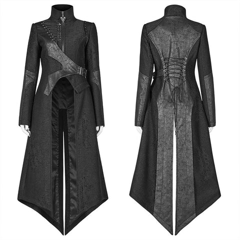 Punk-Stehkragen Lange Jacke mit Schnürrücken