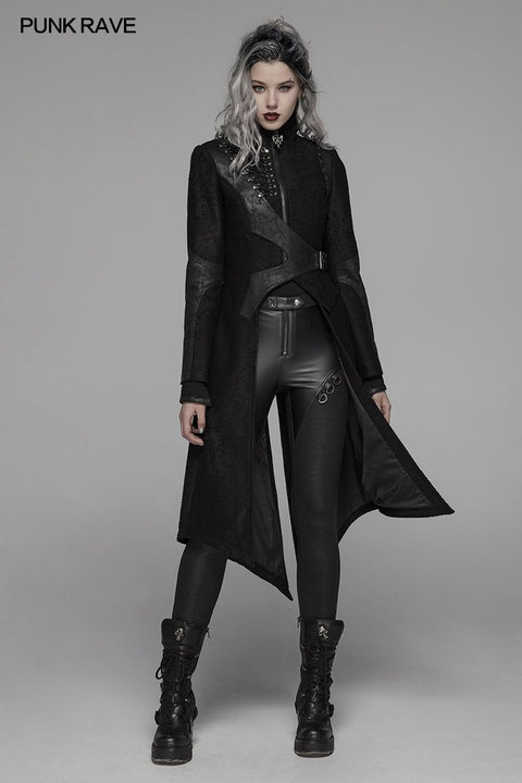 Punk-Stehkragen Lange Jacke mit Schnürrücken