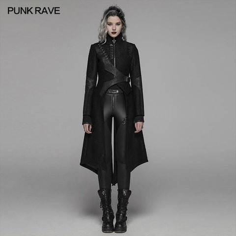 Punk-Stehkragen Lange Jacke mit Schnürrücken