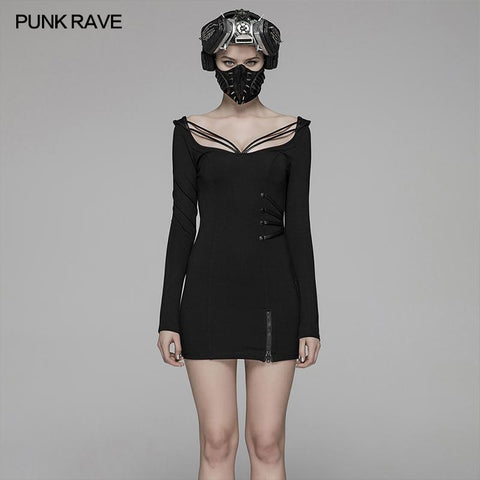 Sexy Punk Big Round Collar Skinny Elastic Knitted Kurzes Kleid