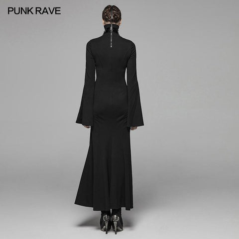 Dark Punk High Collar Cross Decoration Langes Kleid mit einer Maske