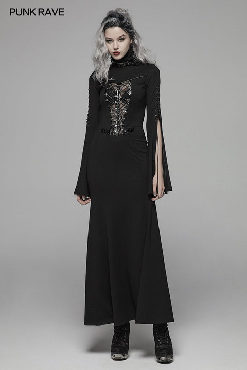 Dark Punk High Collar Cross Decoration Langes Kleid mit einer Maske