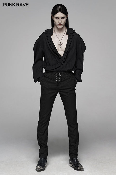 Gothic Floral Metal Swallow Schwarze Anzughose