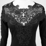 Neue Vintage Beige Casual Black Gothic Kleider mit Spitzenkragen