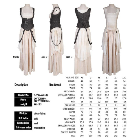 Hochwertiges weißes Steampunk-Punk-Kleid mit langer Spitze