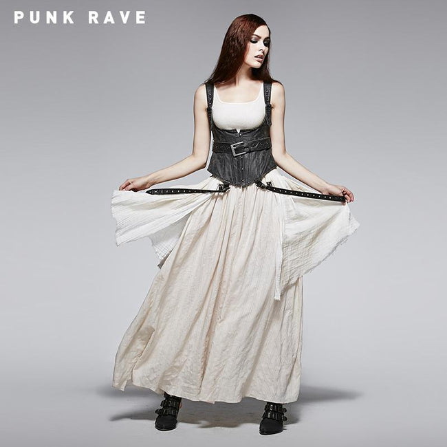 Hochwertiges weißes Steampunk-Punk-Kleid mit langer Spitze