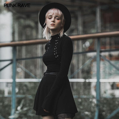 Leichtes Gothic geschnürtes, dünnes Brust-T-Shirt