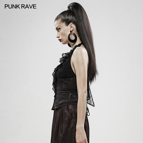 Schwarzgold Dark Flower Hanging Neck Lace Weste