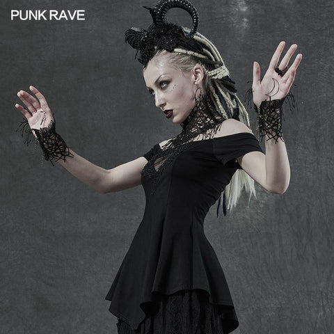 Goth dunkle Nacht Weinhandschuhe Halsabdeckung Dreiteiliges Set