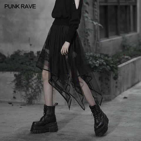 Asymmetrischer Saumrock aus Chiffon-Spitze