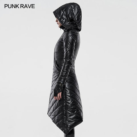 Dark Punk Geometric Split Mittellanger Mantel