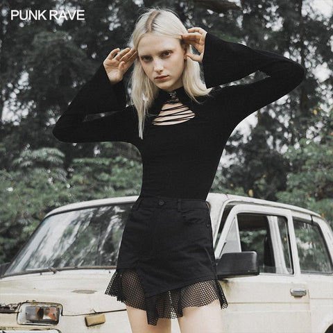 Gothic geschnürtes dünnes T-Shirt