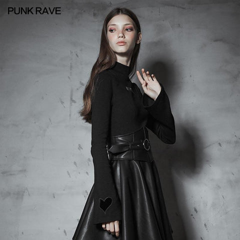 Dark High Collar "Witch" Trompetenärmel Strickoberteil