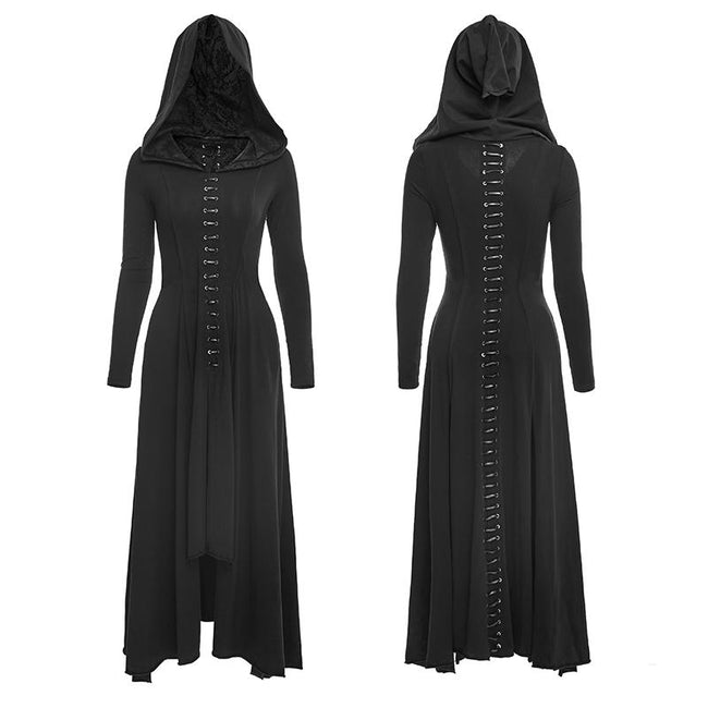 Schwarze gestrickte, schlanke, langärmlige, gotische Abendkleider mit Kapuze