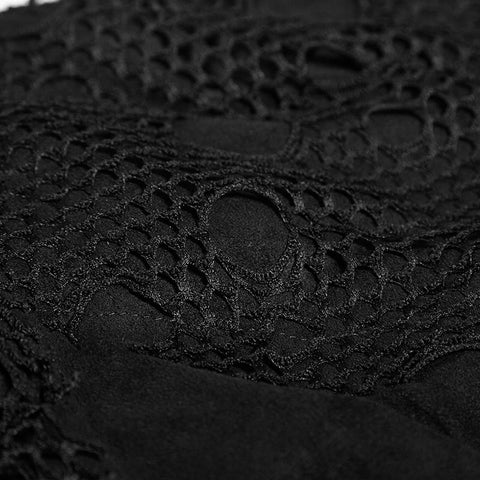 Sexy Asymmetrical Mesh Punk-Kleid mit hohem Ausschnitt und Nähten aus gefälschtem Wildleder