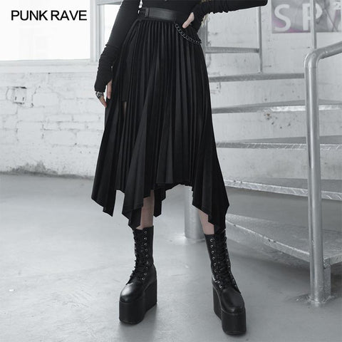 Dunkler und eleganter bedruckter Falten-Patchworkrock der "Wednesday" -Serie