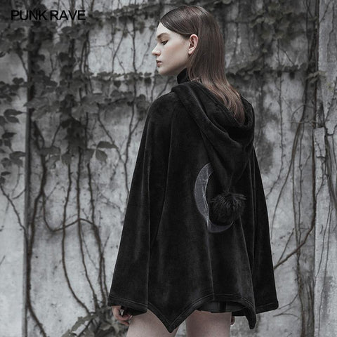 Bestickte Umhangjacke aus dunklem Samt mit Monddesign