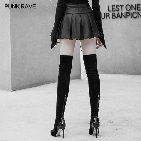 Metallische Schnalle mit hoher Taille Dekorativer Plissee-PU-Halbrock