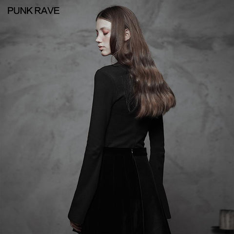Dark High Collar "Witch" Trompetenärmel Strickoberteil