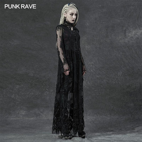 Gotischer 3D-gestickter langer Mantel aus Spitze