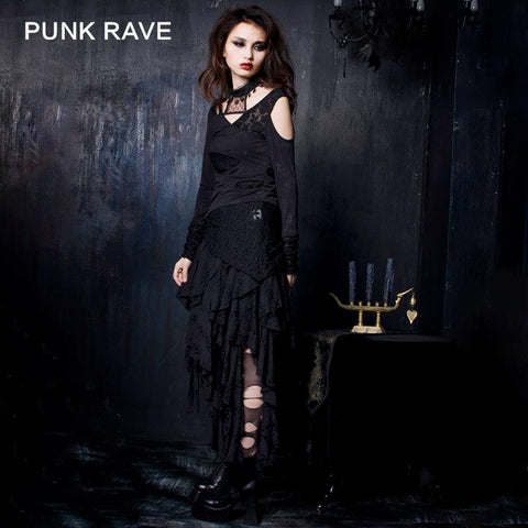 Schwarze unregelmäßige Langarm-Punk-Shirts für Frauen