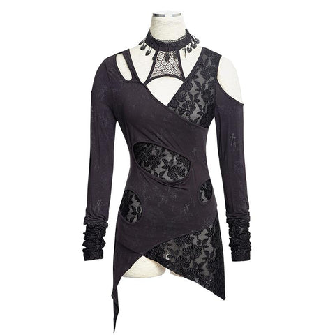 Schwarze unregelmäßige Langarm-Punk-Shirts für Frauen