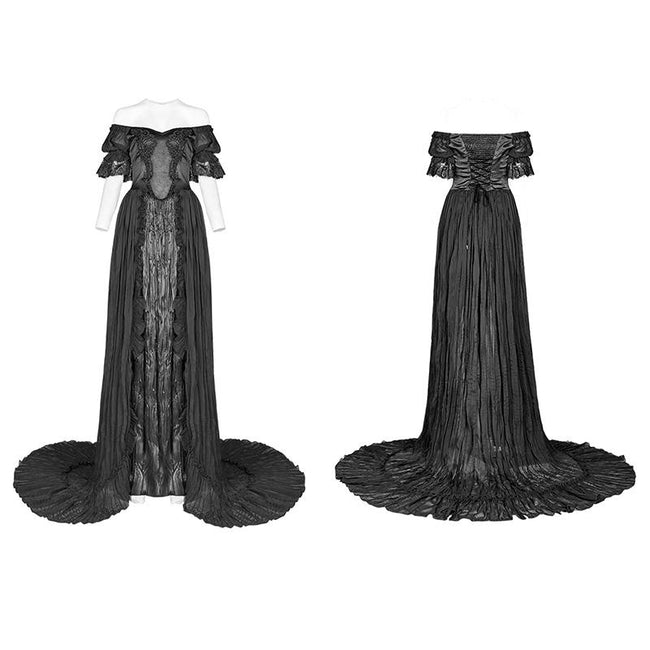Schulterfreies Kleid mit schwarzen Federn