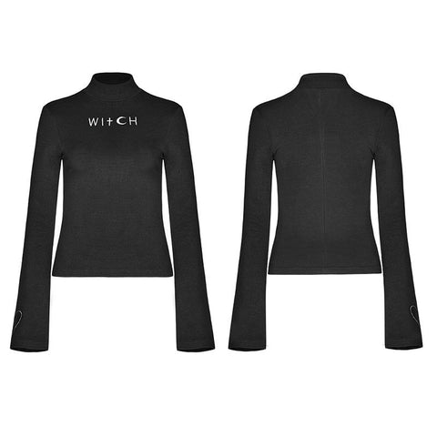 Dark High Collar "Witch" Trompetenärmel Strickoberteil