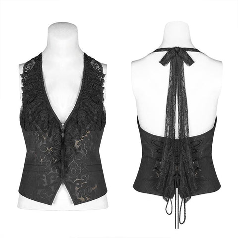 Schwarzgold Dark Flower Hanging Neck Lace Weste