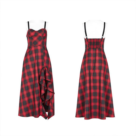 Plaid unregelmäßige Volants Slip Kleid