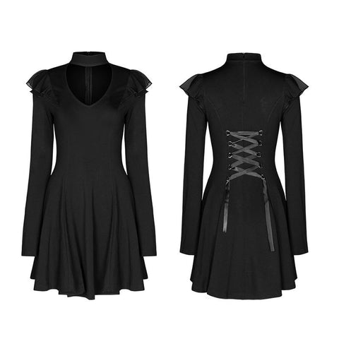 Dunkles Falbala-Kleid mit festem Rücken
