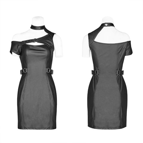Punk moderne Technologie PU Leder Strickkleid
