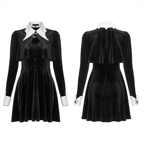2020 Dunkle Fledermaus weißer Kragen kleines schwarzes Gothic-Kleid
