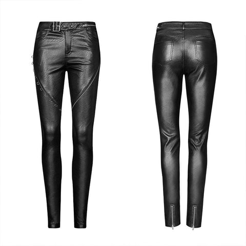 Heavy Industry Asymmetric Metal Design Dünne PU-Hosen