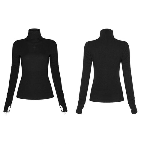 Reines, hochgeschlossenes, enges T-Shirt der dunklen Serie